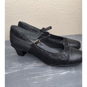 SAS Women 9 N Black Leather Isabel Cap Toe Mary‎ Jane Snake Print Shoes Heels
